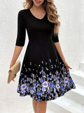Chic Floral Print Casual Dress for Women - Short Sleeve, Crew Neck, Bodycon Fit, Machine Washable - Perfect for All Seasons