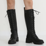 Knee High Boots - Fashionable Platform Boots with Chunky Block Heel, Convenient Zipper Closure and Adjustable Lace Up Fastening - Designed for Women, Versatile Style to Match Any Outfit, Knight-Inspired Boot Style