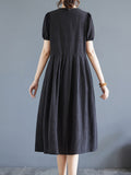 Zjkrl  -  Vibrant Color Crew Neck Chic Dress - Women's A-line Dresses with Short Sleeves, Cinched Waist, Minimalist Design for Spring & Summer, Elegant Casual Wear for Ladies