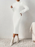 Elegant Long-Sleeve Turtleneck Bodycon Dress - Comfortable, Durable Knit for Chic Winter Style, Easy Maintenance