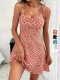 V neck Floral Print Cami Dress - Lightweight & Flowy Ruched Design - Perfect for Summer Vacations, Adjustable Straps Womens Sundress