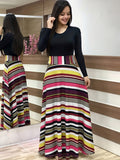 Floral Print Long Sleeve Dress, Elegant Crew Neck Pleated Maxi Dress, Women's Clothing