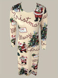 Festive Santa Print Maxi Dress for Women - Soft Casual Crew Neck Long Sleeve Dress with Relaxed Fit - Perfect for Holiday Parties and Everyday Wear