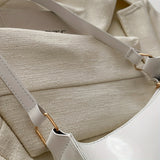 Fashion Solid Color PU Glossy Casual Shoulder Bag with Zipper, Unlined Simple Chic Handbag for Work, Shopping, Gift - White