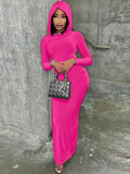 Chic Hooded Maxi Dress - Long Sleeve, Figure-Flattering Split Design - Versatile Casual to Semi-Formal Wear