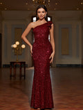 Long One Shoulder Sequin Bodycon Dress - Elegant Sleeveless Mermaid Hem, Contrast Sequin, Micro Elasticity, Hand Wash, Customized, Solid Color, All-Season Party & Banquet Dress for Women