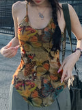 Vibrant Y2K-Inspired Butterfly Print Off-Shoulder Tank Top for Women - Soft Stretchy Polyester & Spandex Blend, Machine Washable, Comfortable, and Flattering Silhouette - Perfect for Summer, Casual Outings, and Music Festival