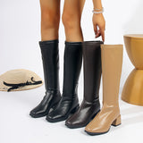 Stylish High-Knee Boots for Women - Comfortable Pull-On Chunky Heel Slim Boots with Back Zipper - Solid Color Minimalist Design for Everyday Wear