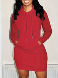 Women's Hooded Activewear Dress - Adjustable Drawstring, Convenient Pocket, Long Sleeve - Casual Sports Style
