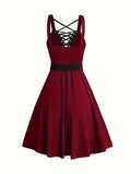 For Spring & Summer, Sleeveless Corset Flared Dress with Crisscross Strap, Punk Women's Clothing