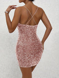 Sultry Sequins Backless V Neck Dress - Sexy Spaghetti Strap, Flowy Silhouette, Club-Ready, Homecoming Party Perfect, Women's Clothing for a Night Out