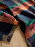 Casual Plaid Print Tunic Dress - Crew Neck, Long Sleeve, Chest Pocket, Cotton Blend, No Elasticity, All-Season Wear for Women