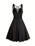 For Spring & Summer, Sleeveless Corset Flared Dress with Crisscross Strap, Punk Women's Clothing