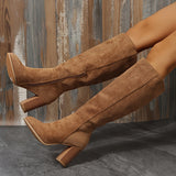 Womens Stylish Block Heeled Knee High Boots - Soft Padded Comfort, Warm Winter Lining, Secure Side Zip - Trendy Solid Colors for Fashion-Forward Ladies