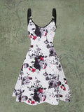 Vintage Chic Floral Print Maxi Dress - Relaxed Fit, Ring Linked V Neck, Adjustable Straps, Casual Women's Clothing for Daily Wear - Perfect for Spring and Summer