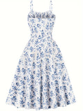 Vintage Chic Floral Print Sundress - Chic Tie Front, Timeless Elegance, Sleeveless Spaghetti Strap - Perfect Summer Womens Fashion Dress
