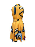 Chic Abstract Print Sleeveless Dress - Flattering Button Front & Tie-waist Detail - Stylish Lapel Collar - Ideal for Spring & Summer - Trendy Womens Clothing