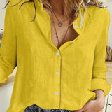 Zjkrl  -  Elegant Spring/Fall Linen Shirt for Women: Versatile, Durable & Easy-Care; Perfect Blend of Style & Comfort