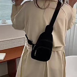 Chic Black Corduroy Crossbody Bag for Women - Casual Fanny Pack with Zip Closure, Perfect for Travel & Gifts