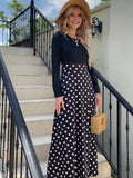 Floral Print Long Sleeve Dress, Elegant Crew Neck Pleated Maxi Dress, Women's Clothing