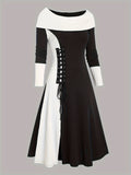 Zjkrl  -  Elegant Vintage Color Block Knit Dress - Easy Care & Comfort Fit for Fall/Spring Elegance, Women’s Fashion