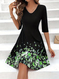 Chic Floral Print Casual Dress for Women - Short Sleeve, Crew Neck, Bodycon Fit, Machine Washable - Perfect for All Seasons