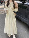 Machine Washable Polyester Summer Dress, Elegant and Slimming A-Line Long Sleeve V-Neck for Women