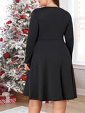 Plus Size Retro Dress, Women's Plus Colorblock Plaid Print Button Decor Long Sleeve Square Neck A-line Dress
