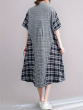 Zjkrl  -  Plus Size Casual Chic Loungewear Dress - Soft Patchwork Plaid Print, Button Up, Short Sleeve, Relaxed Fit, Comfortable Nightdress for Women