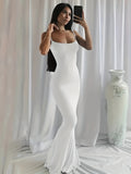 Elegant Solid Color Spaghetti Strap Maxi Mermaid Dress - Soft Micro Elastic Polyester Fabric, Scoop Neck, Bodycon Silhouette, Machine Washable - Comfortable Womens Loungewear for All Seasons