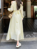 Machine Washable Polyester Summer Dress, Elegant and Slimming A-Line Long Sleeve V-Neck for Women