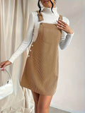 Zjkrl  -  Solid Pocket Front Overall Dress, Elegant Sleeveless Dress With Buttons, Women's Clothing