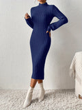 Elegant Long-Sleeve Turtleneck Bodycon Dress - Comfortable, Durable Knit for Chic Winter Style, Easy Maintenance