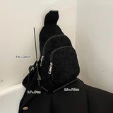Chic Black Corduroy Crossbody Bag for Women - Casual Fanny Pack with Zip Closure, Perfect for Travel & Gifts