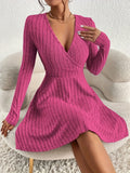 Elegant & Timeless V-Neck Rib-Knit Midi Dress - Cozy, Stretchable & All-Season, Perfect for Every Occasion