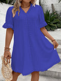 Plus Size Elegant V Neck Tunic Dress - Lace Stitching, Semi-Sheer, Slight Stretch, Solid Color, All-Season, Knit Fabric - Perfect for Spring & Summer, Womens Plus Size Clothing