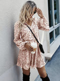 Ditsy Floral Print Dress, Elegant Ruffle Hem Drawstring Long Sleeve Dress, Women's Clothing