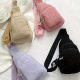 Chic Black Corduroy Crossbody Bag for Women - Casual Fanny Pack with Zip Closure, Perfect for Travel & Gifts