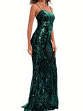 Elegant Skinny Sequined Dress, Sleeveless Floor Length Dress For Party & Banquet, Women's Clothing