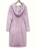 Long Sleeve Plus Size Women's Solid Fleece Drawstring Hooded Dress With Pockets