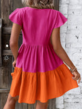 Crew Neck Ruffle Sleeve Dress, Elegant Ruffle Hem Dress For Spring & Summer, Women's Clothing