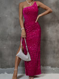 Sexy One Shoulder Sleeveless Party Dress - Split High Design, Elegant Women's Clothing for Night Out, Formal Occasions - Perfect for Dancing, Cocktail Parties, and Special Events