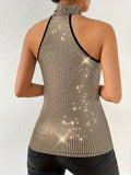 Sexy Plaid Halter Neck Tank Top - Mid-Elasticity, Sleeveless, Cross-Detail, Polyester Knit Fabric - Perfect for Party, Club, and All Seasons