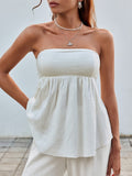 Vibrant Y2K Chic Tube Blouse - Strapless, Shirred Bandeau Design, Solid Color, Polyester Blend (97% Polyester, 3% Spandex), Woven, All-Season, Comfortable, Breathable, and Figure-Flattering Top for Women
