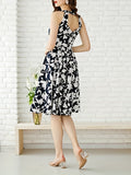 Knee-Length Elegant Floral Sleeveless Midi Dress - V-Neck Ruffle Hem Polyester Perfect for Spring/Fall Occasions