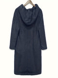 Long Sleeve Plus Size Women's Solid Fleece Drawstring Hooded Dress With Pockets