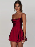 Zjkrl  -  Mini Backless Ruffle Slingback Dress - Elegant Square Neck, High Elasticity Polyester, Solid Color, Knit Fabric, Perfect for Coquette Y2K Style Party Dressing - Womens Clothing for All Seasons