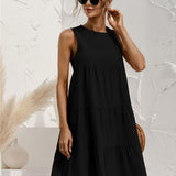 Zjkrl  -  Plus Size Solid Color Crew Neck Dress, Casual Sleeveless Dress For Summer, Women's Plus Size Clothing