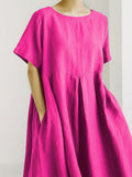 Zjkrl  -  Vibrant Cotton Crew Neck Fitted Dress - Pocket Detail, Short Sleeve, Solid Color, Versatile and Comfortable for Spring and Summer - Machine Washable, Customized Vacation Style for Women