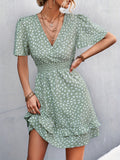 Women's Dresses Women's Polka Dot Dress Ruffle Sleeves Boho Pleated Swing Blouse Vacation Dresses
